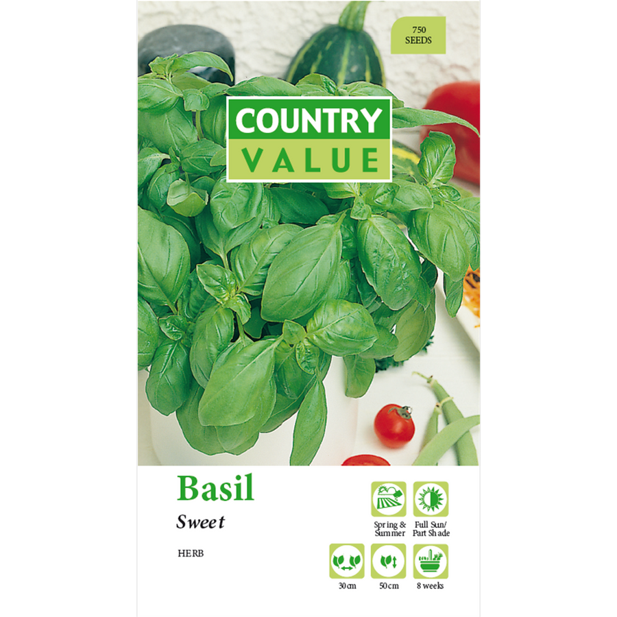 Country Value Basil Seeds - Sweet Genovase - 75mm - Aromatic - Easy Grow - SuperSaverAU - view 1