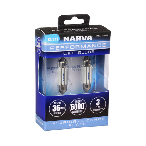 Narva 12/24V 36mm Cool White LED Festoon Globe - 2 Pack 18252BL