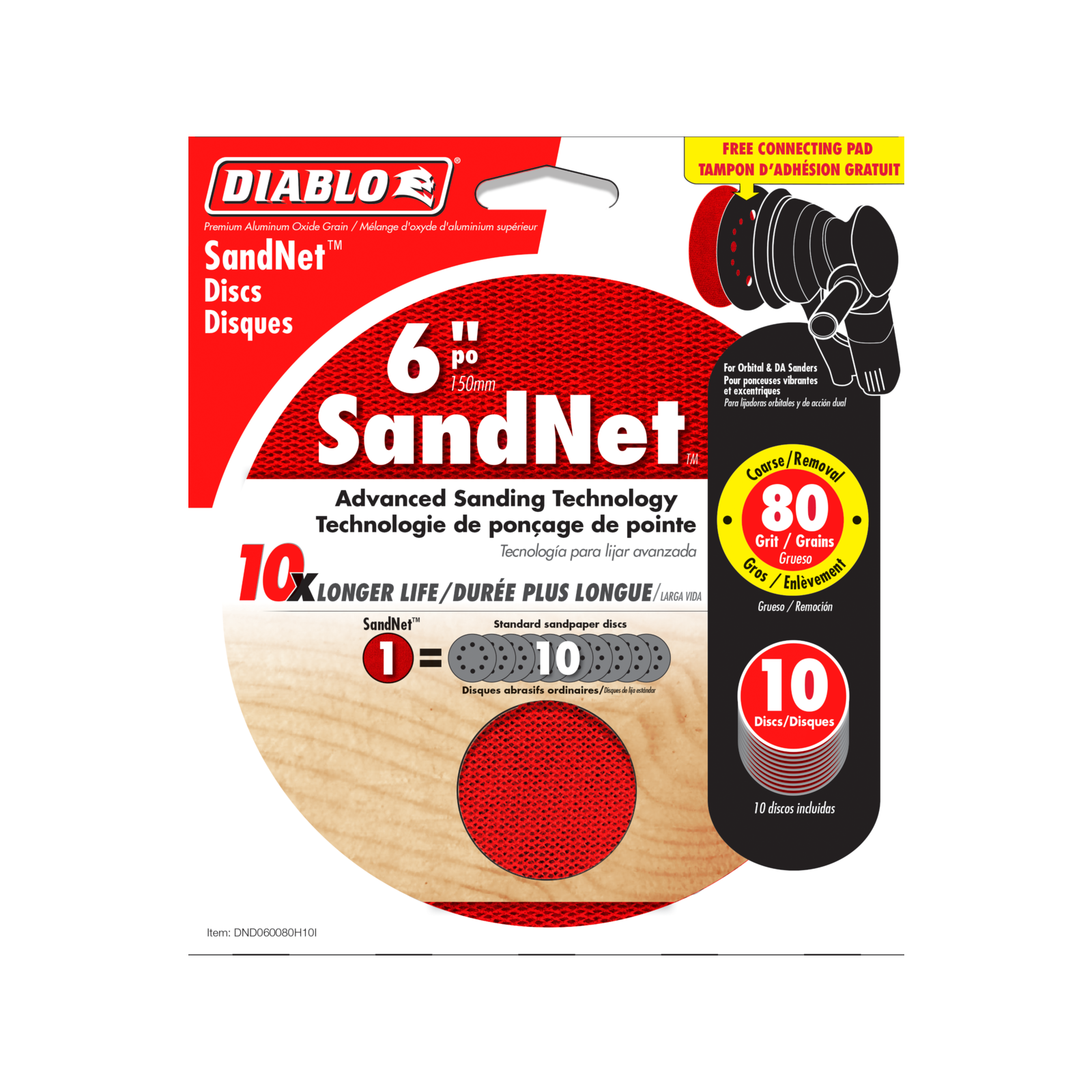 Diablo 150mm 80 Grit SandNET Orbital Discs with Connection Pad 10 Pack