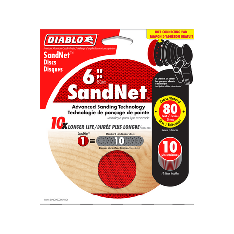 Diablo 150mm 80 Grit SandNET Orbital Discs with Connection Pad 10 Pack