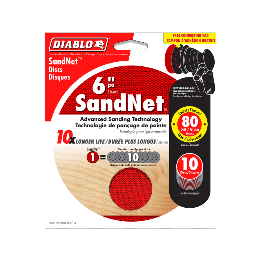 Diablo 150mm 80 Grit SandNET Orbital Discs with Connection Pad 10 Pack