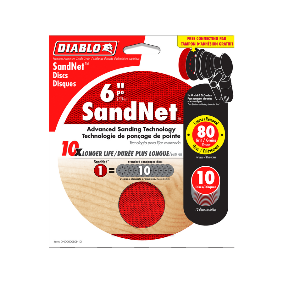 Diablo 150mm Orbital Sandnet Discs 10 Pack - 80 Grit - Clog-Reducing Design - SuperSaverAU - view 1