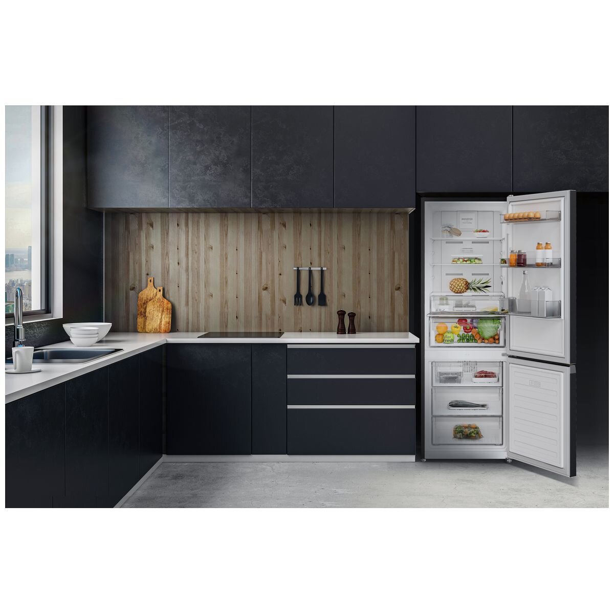 Hitachi 323L Bottom Mount Fridge - Pearl Steel, Dual Cooling System, Active Odour Filter - HRBN6340EXAU