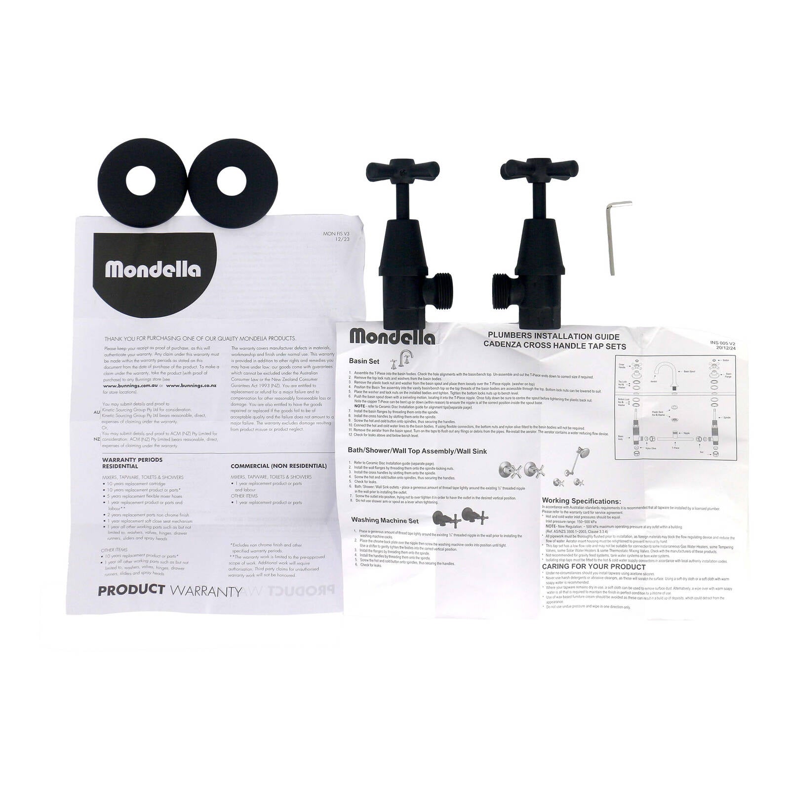 Mondella Cadenza Matte Black 1/2 Turn Washing Machine Set, Brass