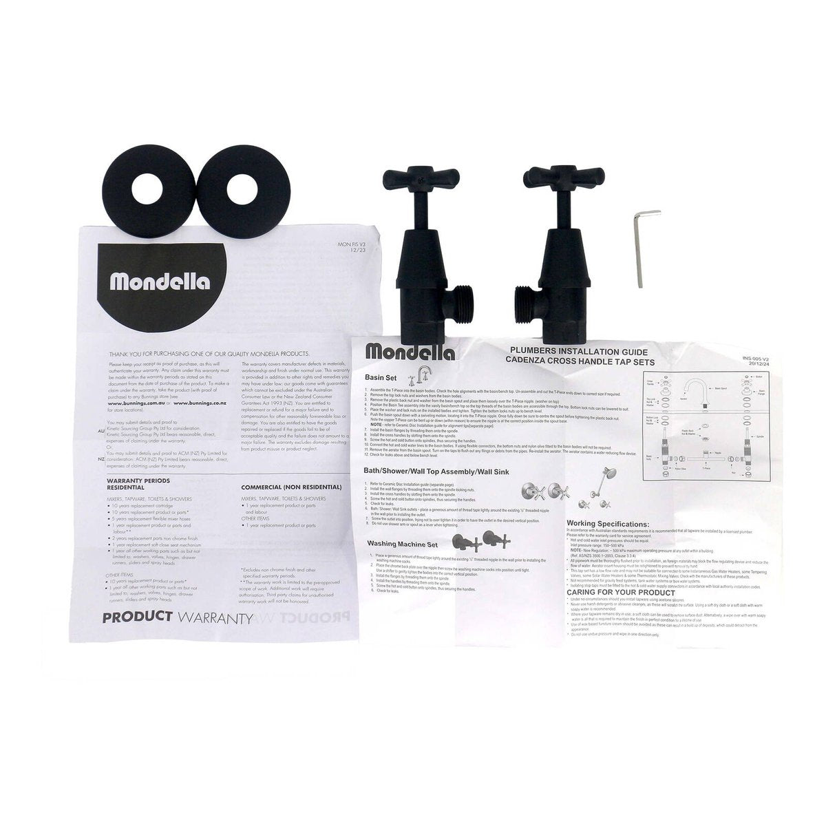Mondella Cadenza Matte Black 1/2 Turn Washing Machine Set 245mm - Chrome - SuperSaverAU - view 4