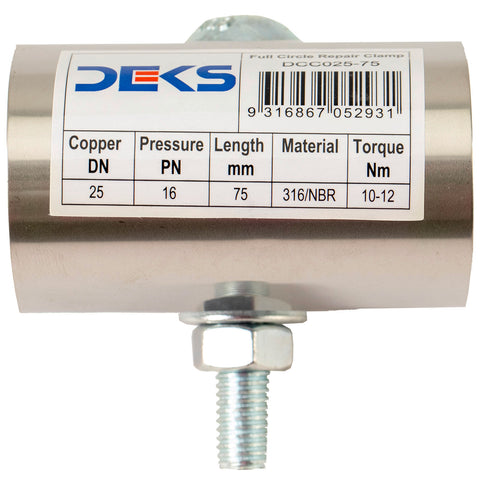 Deks 25mm Stainless Steel 316 Copper Pipe Repair Clamp, Indoor and Outdoor