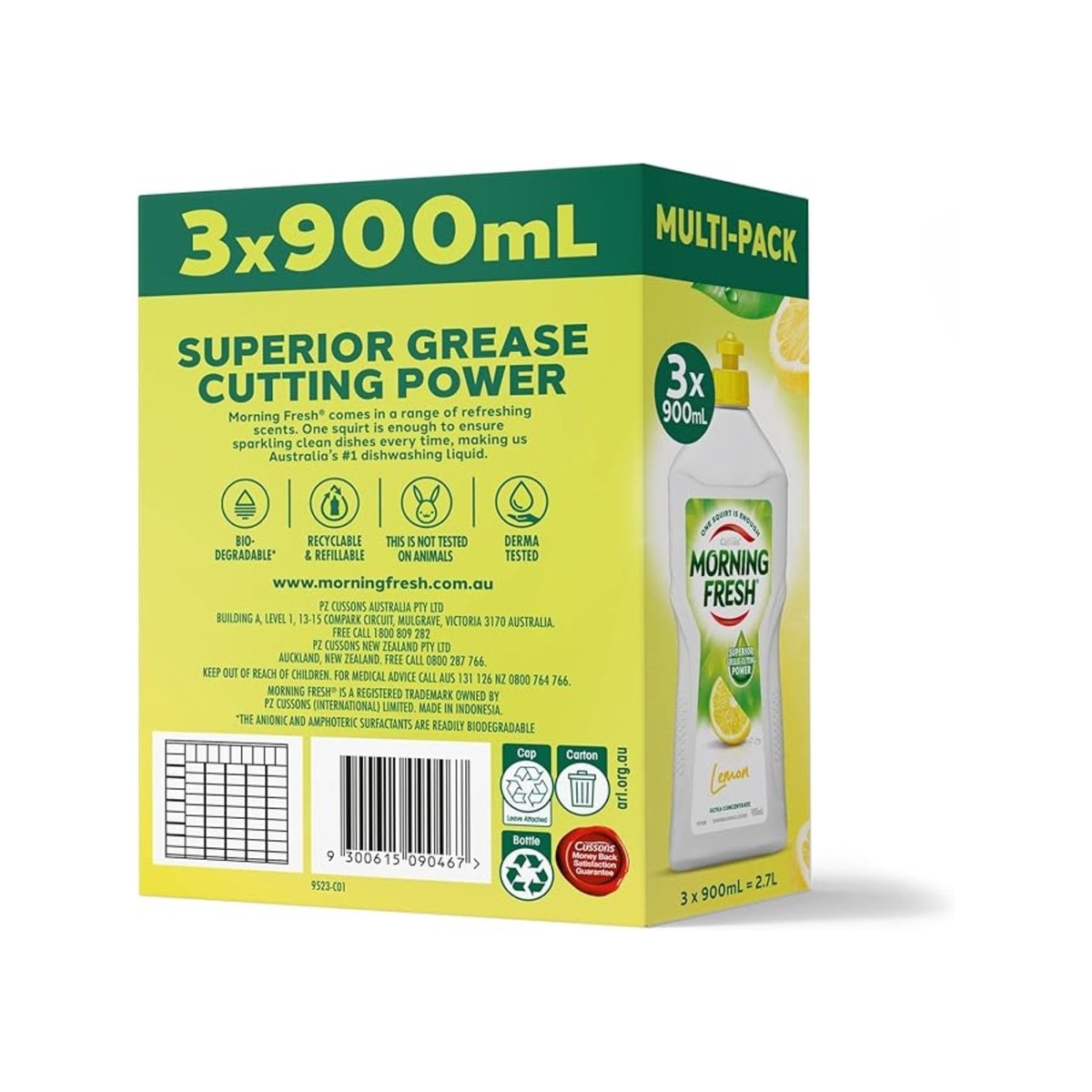 Morning Fresh Lemon Dishwashing Liquid 900ml 3 Pack - Superior Grease-Cutting - SuperSaverAU - view 2