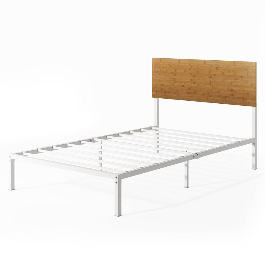 Zinus Figari Single Metal and Bamboo Bed Frame in White - Adjustable Headboard, 150kg Capacity - AU-FBOBH2-39S