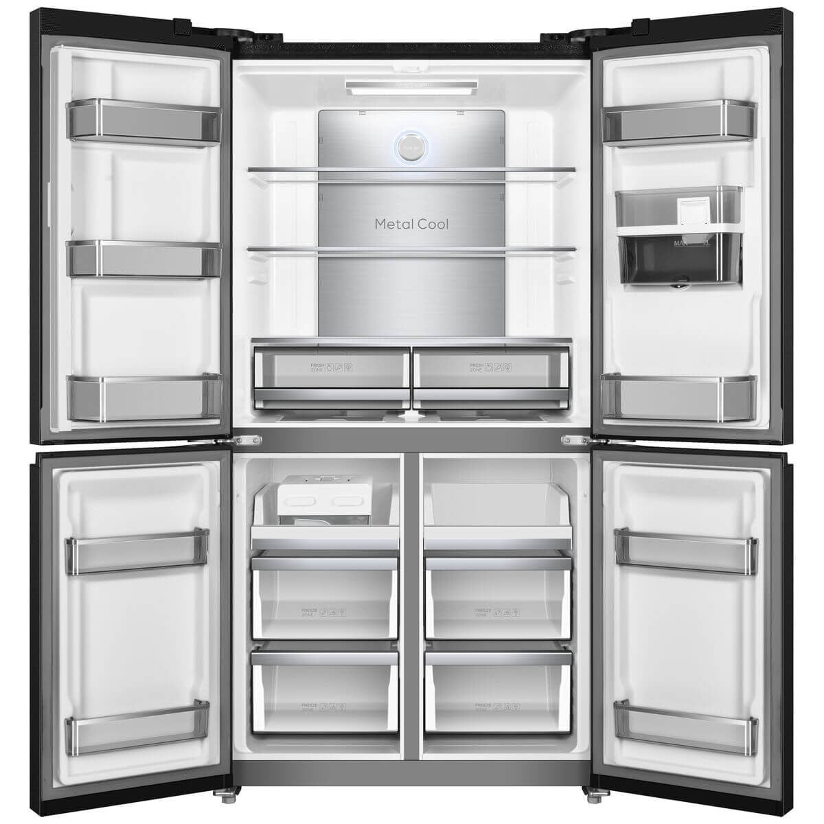 TCL 590L Quad Door Fridge - Black, Water Dispenser, Twist Ice Maker - TRF590QHB