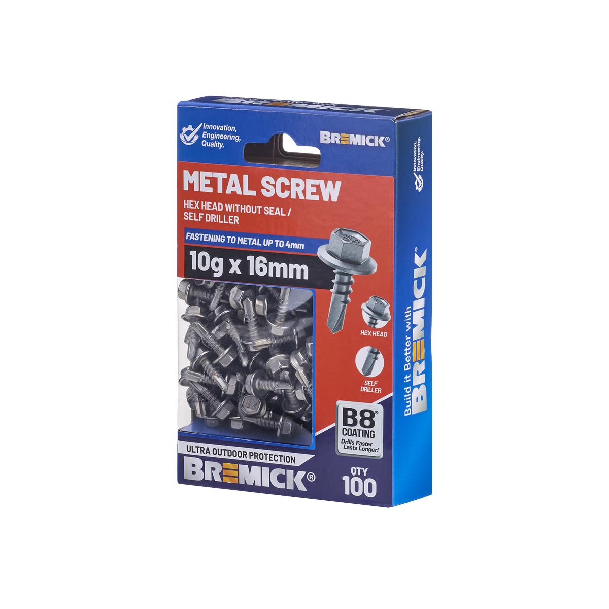 Bremick Metal Hex Screw 10g x 16mm - Box of 100 - Self-Drilling - B8 Coating - SuperSaverAU - view 1