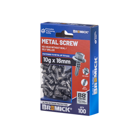 Bremick Metal Hex Screw 10g x 16mm - Box of 100 - Self-Drilling - B8 Coating - SuperSaverAU - view 1