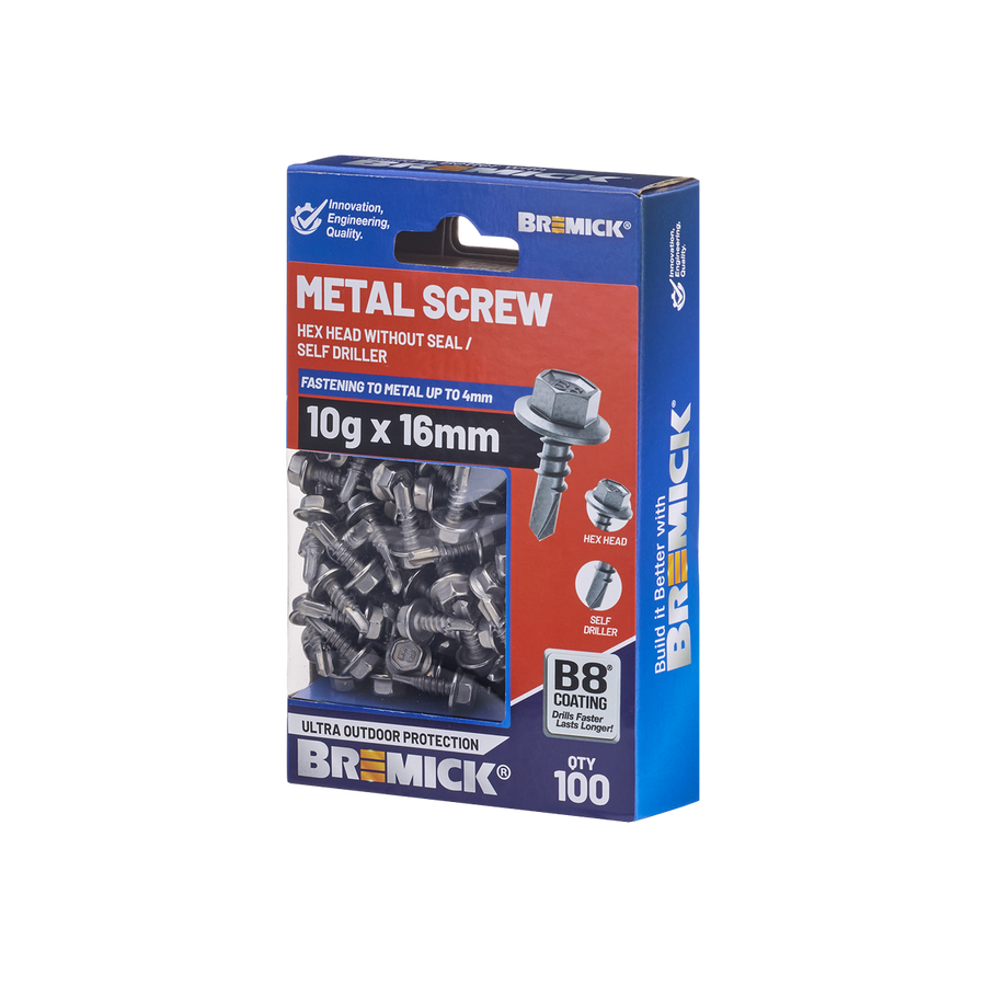 Bremick Metal Hex Screw 10g x 16mm - Box of 100 - Self-Drilling - B8 Coating - SuperSaverAU - view 1
