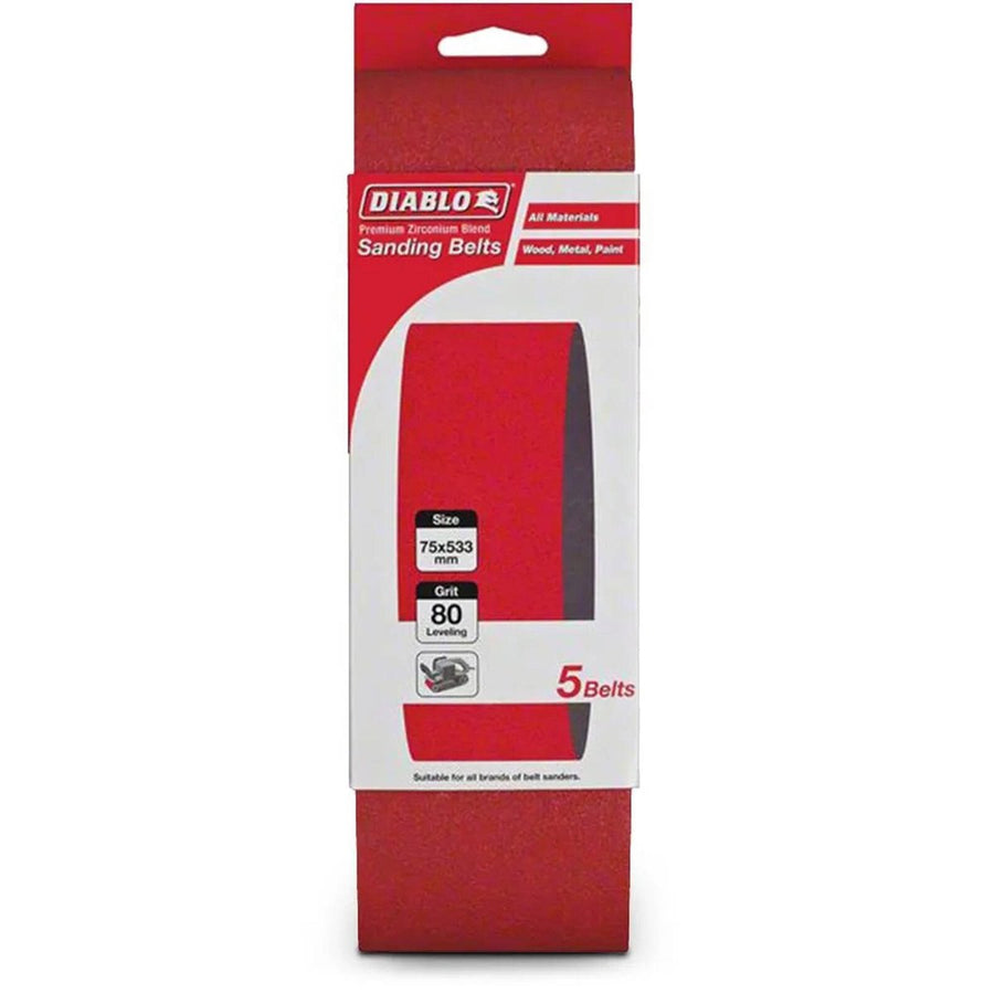 Diablo 80 Grit Abrasive Belt 75 x 533mm 5 Pack Premium Zirconium Blend - SuperSaverAU - view 1