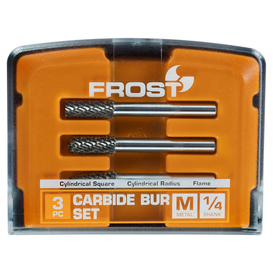 Frost 3 Piece Grinder Accessory Carbide Burr Set - 1/4" Shank - Double Cut - SuperSaverAU - view 1