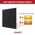 Rocket 400 600 Wet Dry Sanding Sheets 6 Pack - 230mm x 280mm - Versatile Wet/Dry Use - SuperSaverAU - view 2