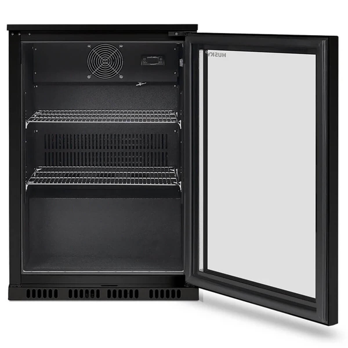 Husky 118L outdoor beverage fridge - black, lockable, anti-condensation glass door - ALFC1BLK840ELB