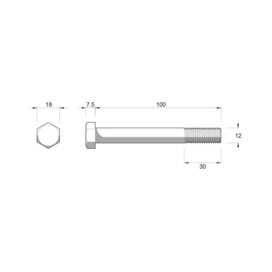Zenith M12 x 100mm Stainless Steel 304 Hex Head Bolts and Nuts