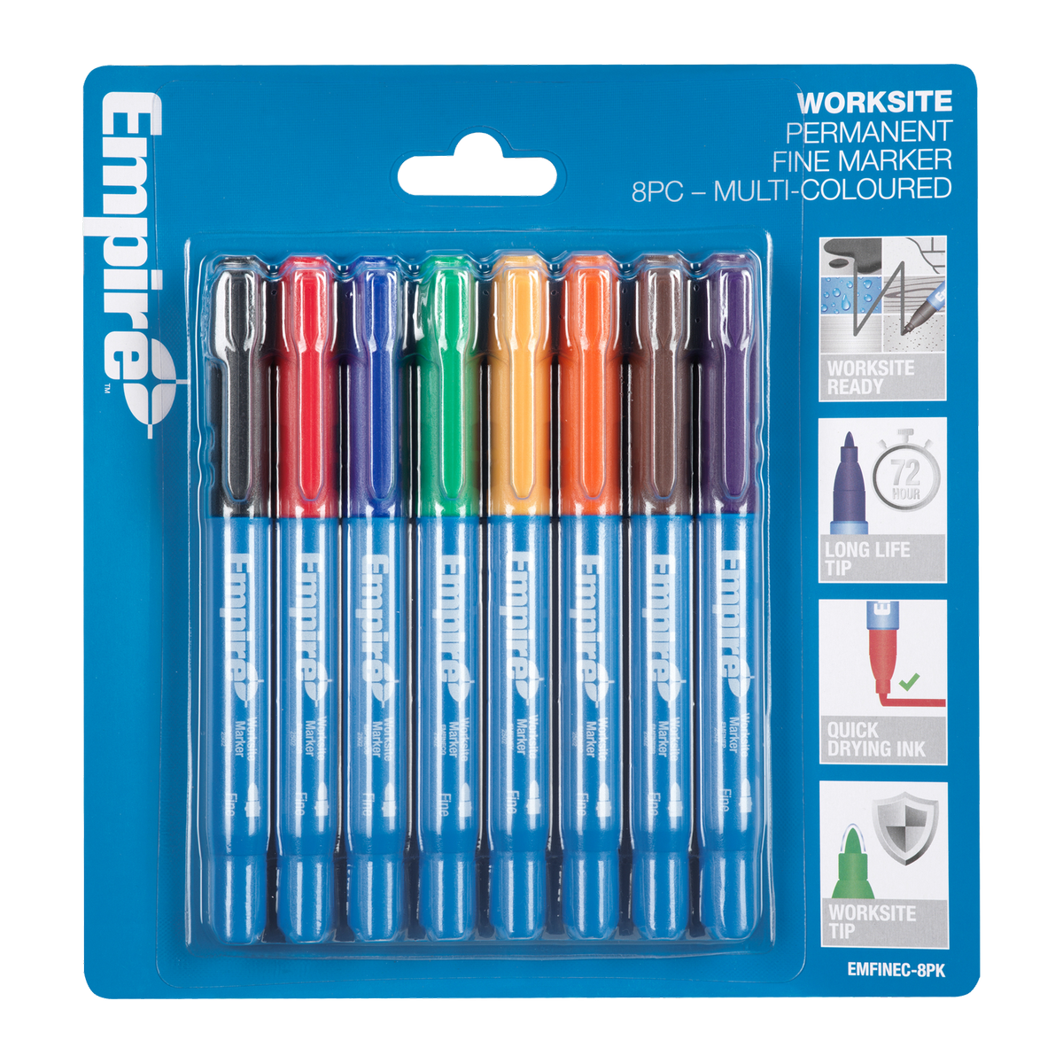Empire 8 Piece Permanent Marker Pack - Multi Coloured - 18.8mm x 186mm - Durable Ink - SuperSaverAU - view 1