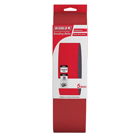 Diablo 75 x 610mm 36 Grit Zirconium Blend Abrasive Sanding Belts - 5 Pack