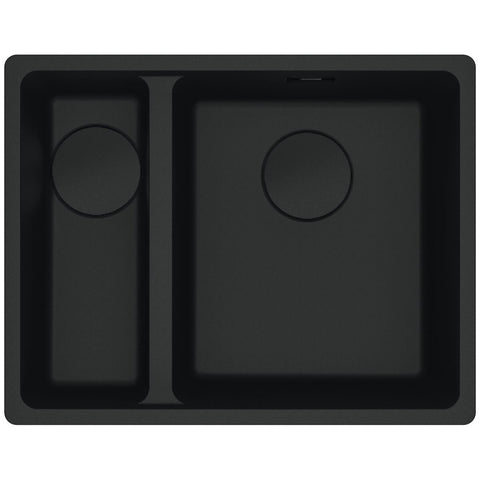Franke 553mm Wide 1 and 1/2 Bowl Undermount Sink - Matte Black Granite - With Overflow - MRG160SBLMB-B