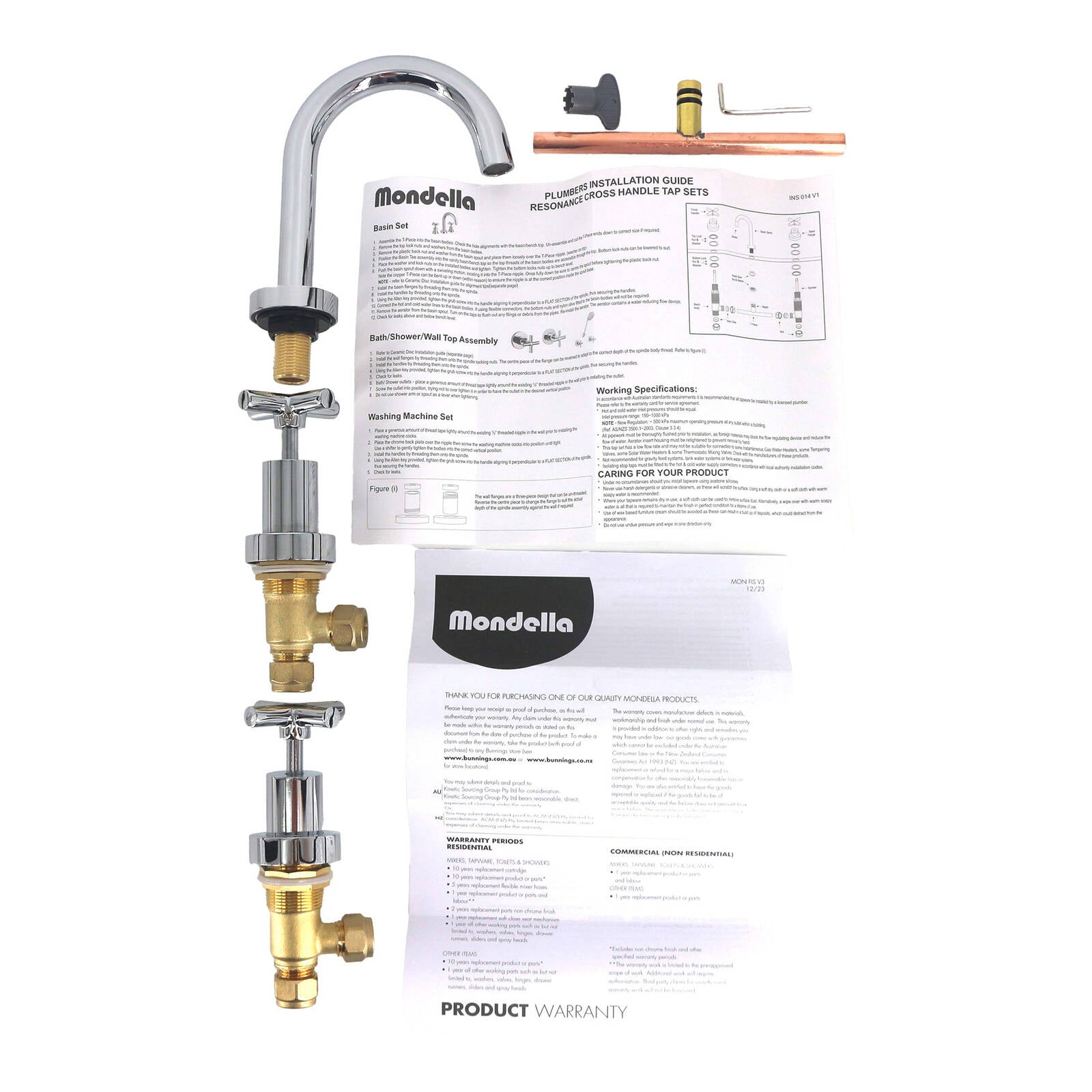 Mondella Resonance Chrome 1/2 Turn Cross Handle Basin Set, 7.5L/min 4 Star WELS