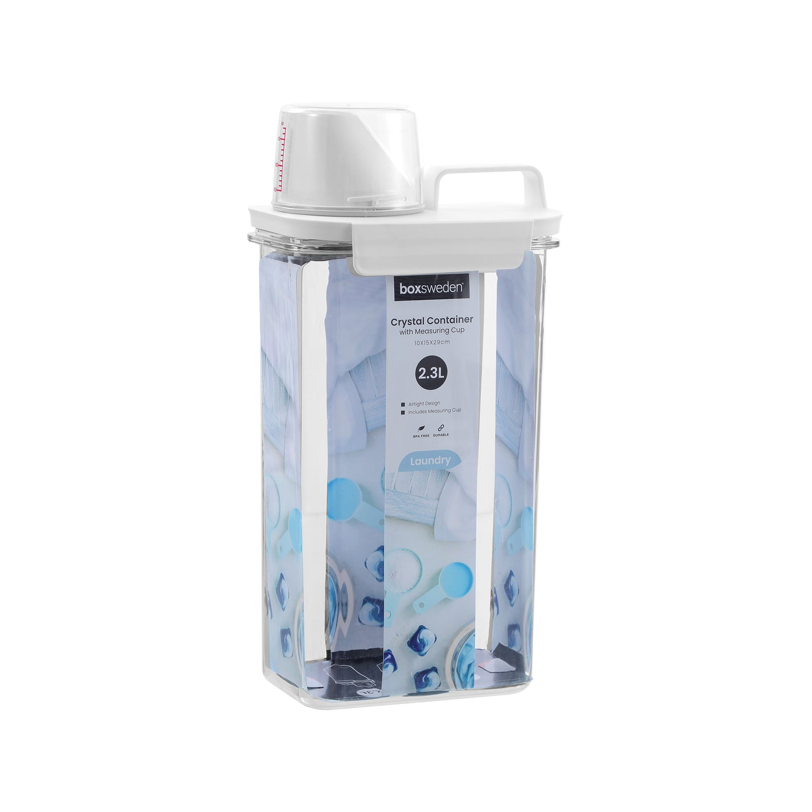Boxsweden Large Crystal Laundry Container 2.3L - Clear PET with Measuring Cup