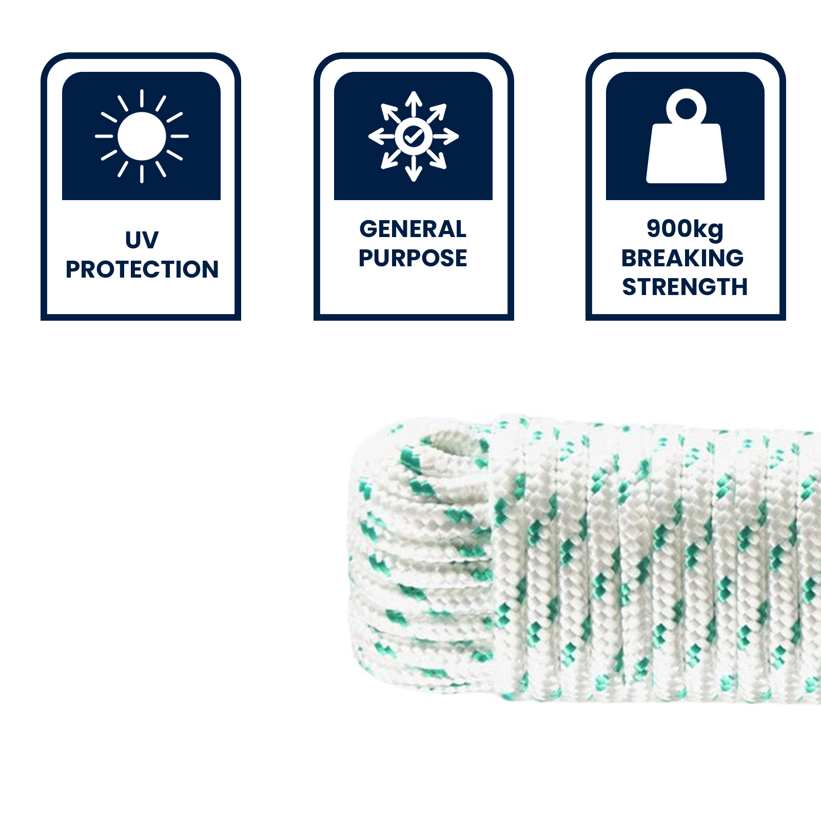 Grunt 10mm x 25m White and Green Braided Outdoor Rope 900kg