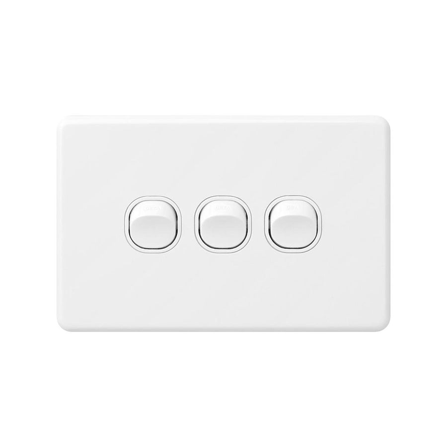Deta X6 White Triple Switch - 3 Gang Polycarbonate - Classic Design - SuperSaverAU - view 1