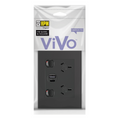 HPM Black Vivo Double Powerpoint - 2 Outlets - 15W USB Charger - SuperSaverAU - view 2