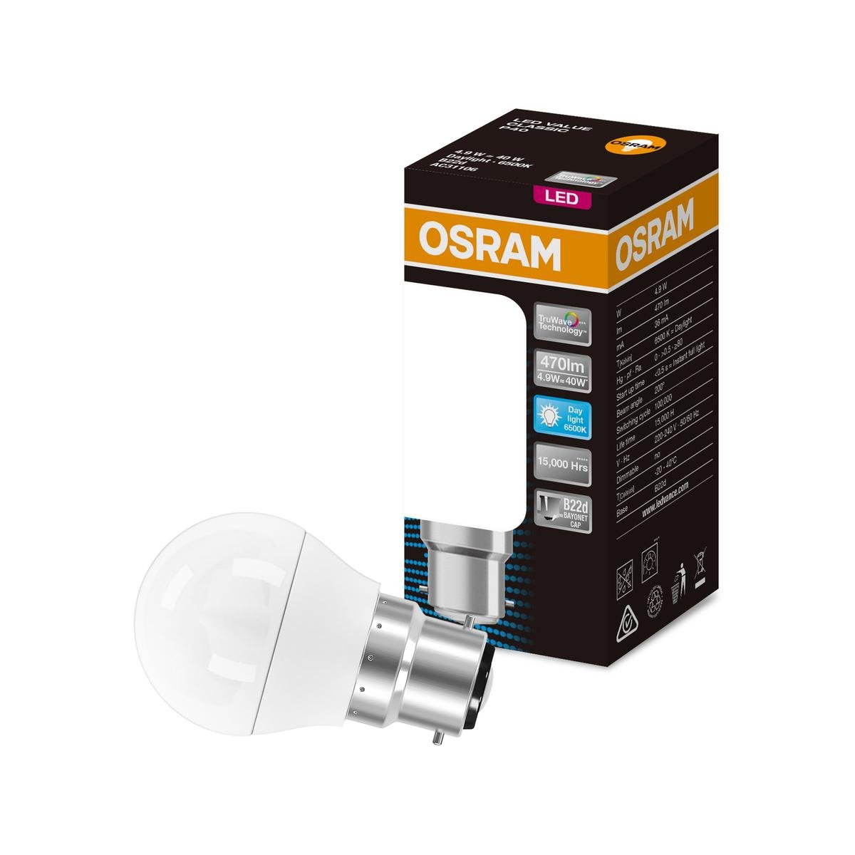 Osram Fancy Round BC LED Light Globe 4.9W 470lm 6500K Daylight - SuperSaverAU - view 1