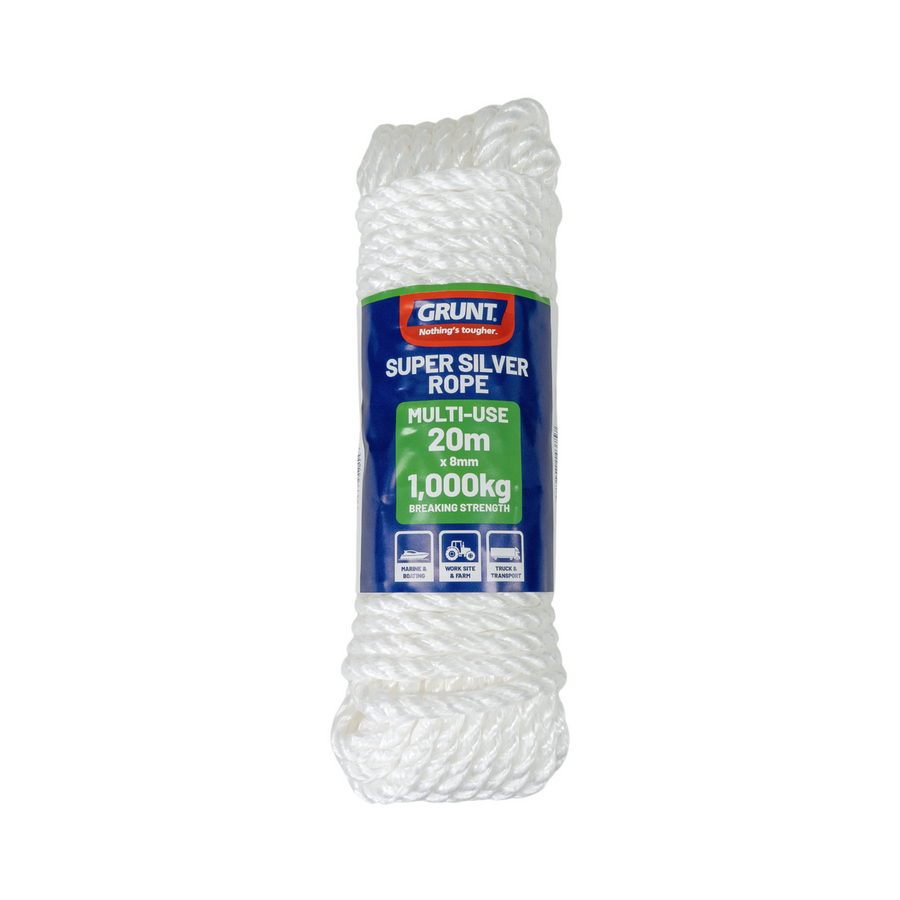 Grunt 8mm Super Silver Rope 20m Polypropylene High Strength - SuperSaverAU - view 1