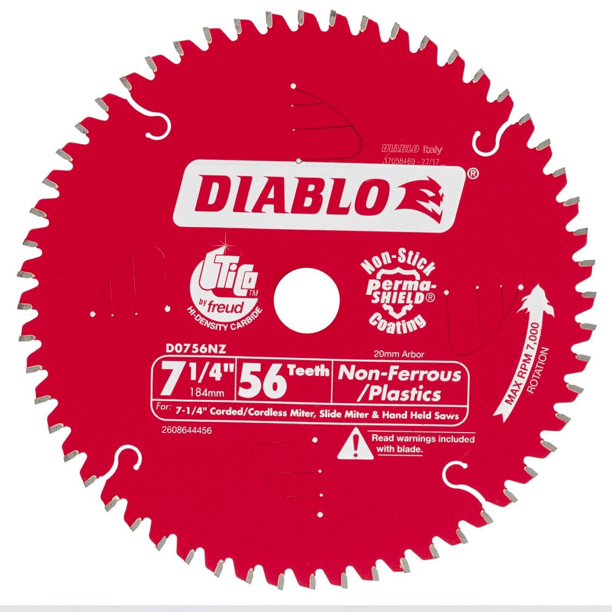 Diablo 184mm 56t Non Ferrous Plastic Circular Saw Blade - Red