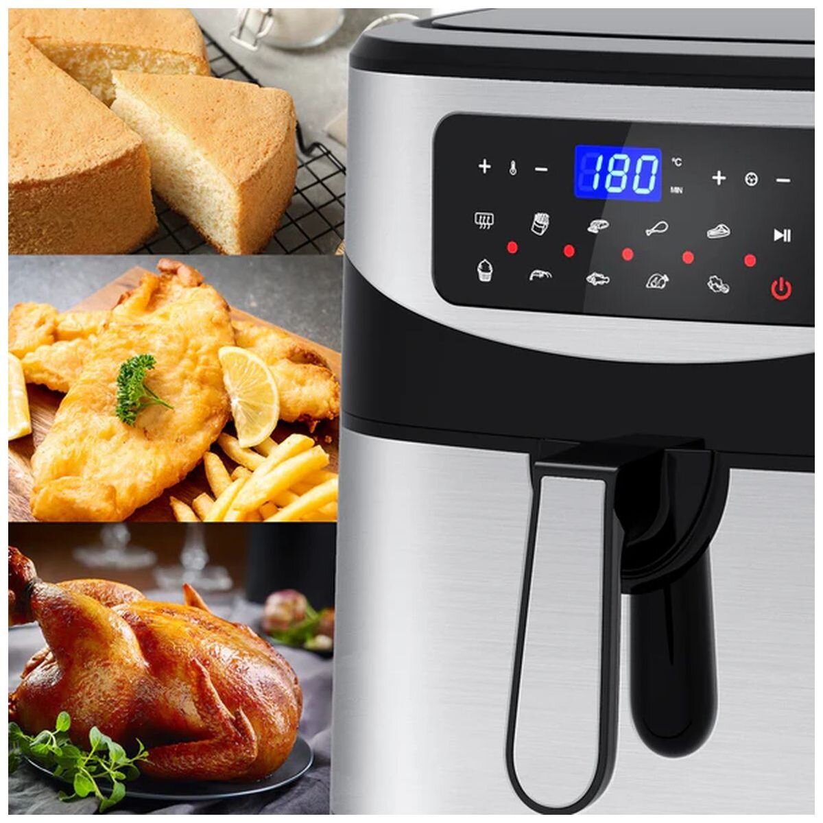 Kitchen Couture Digital Air Fryer 12L - Stainless Steel - One-Touch Controls, Preset Functions - 10001717