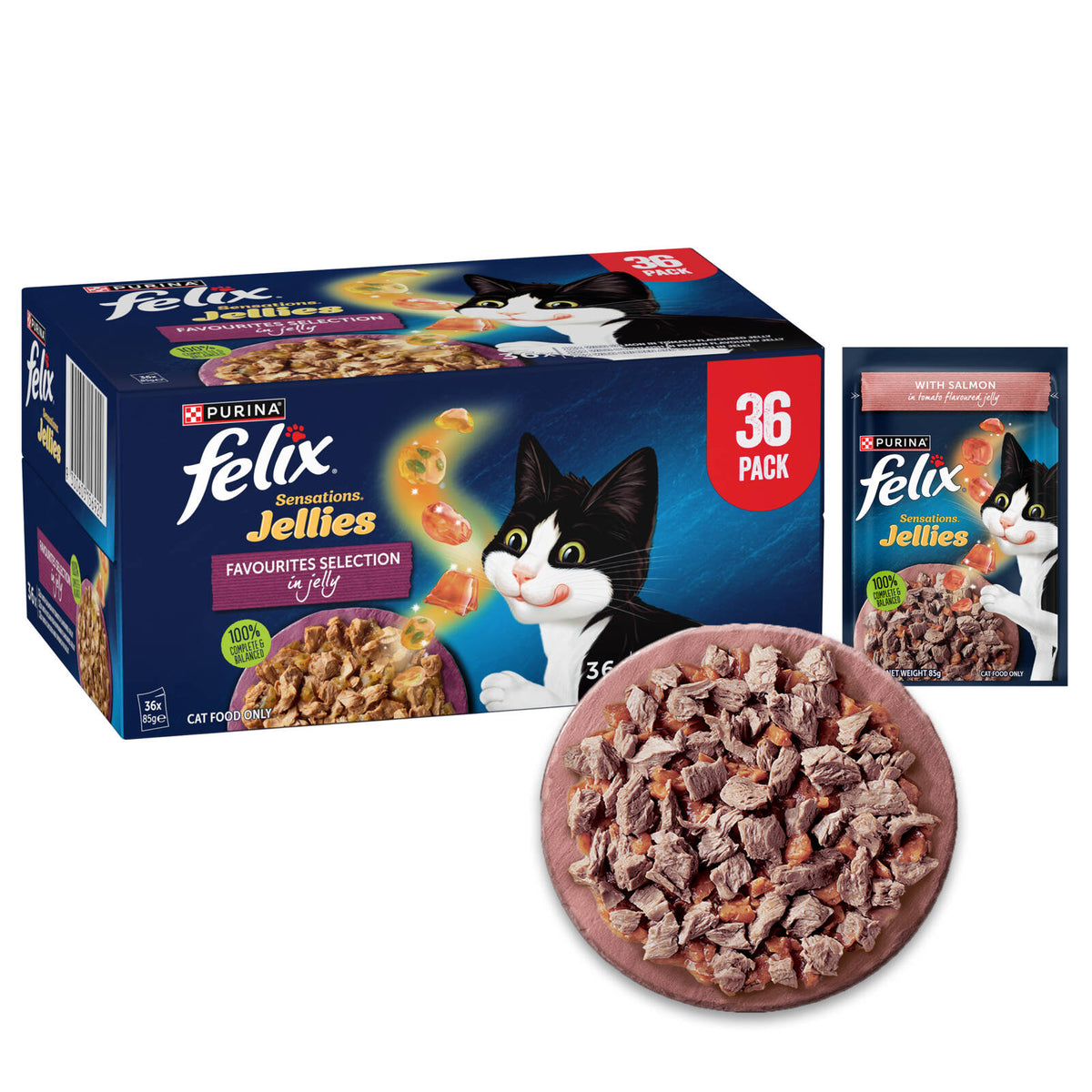 Felix Sensations Jellies Favourites Selection Wet Cat Food 85g - 36 Pack