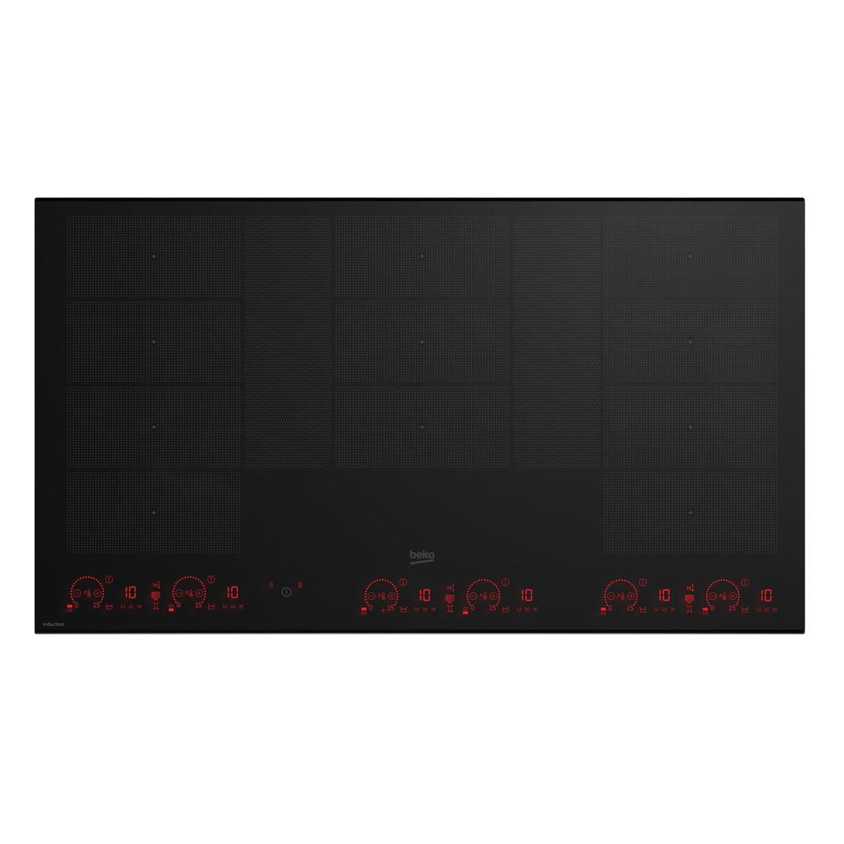 Beko 90cm Flexy Induction Cooktop - Black Ceramic Glass, IndyFlex+ Zones, 15 Cooking Levels - BCT904IG