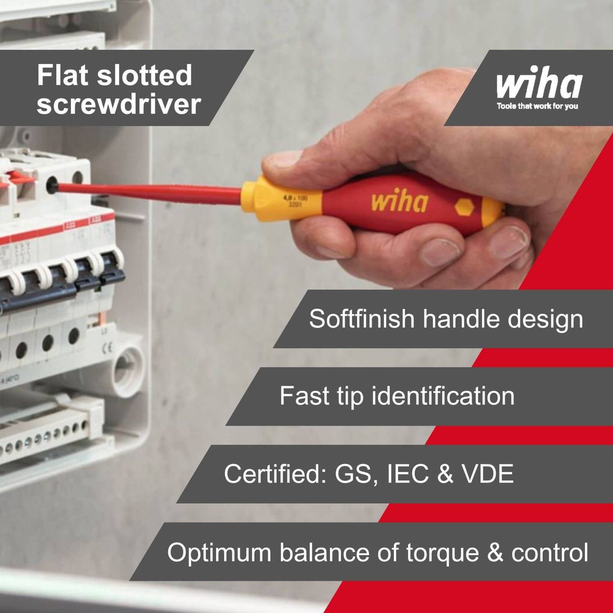 Wiha 3.5mm Slotted Slimfix VDE Screwdriver 100mm CVM Steel Insulated - SuperSaverAU - view 2