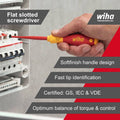 Wiha 3.5 x 100mm Slotted SlimFix Screwdriver VDE 1000V CVM Steel Insulated