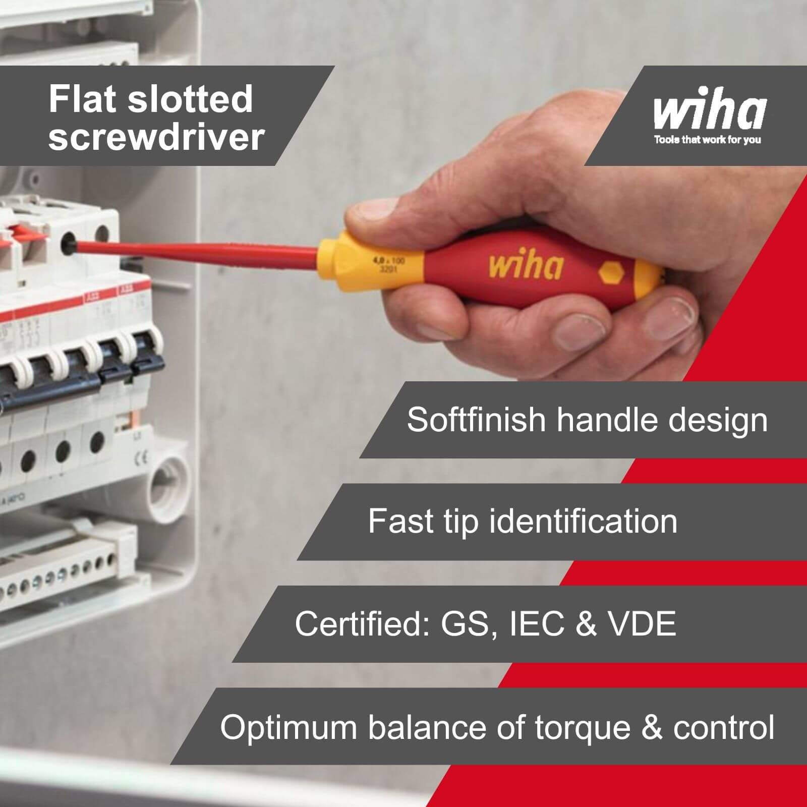 Wiha 3.5 x 100mm Slotted SlimFix Screwdriver VDE 1000V CVM Steel Insulated