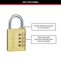 Master Lock 40mm Brass Finish Aluminium Combination Padlock