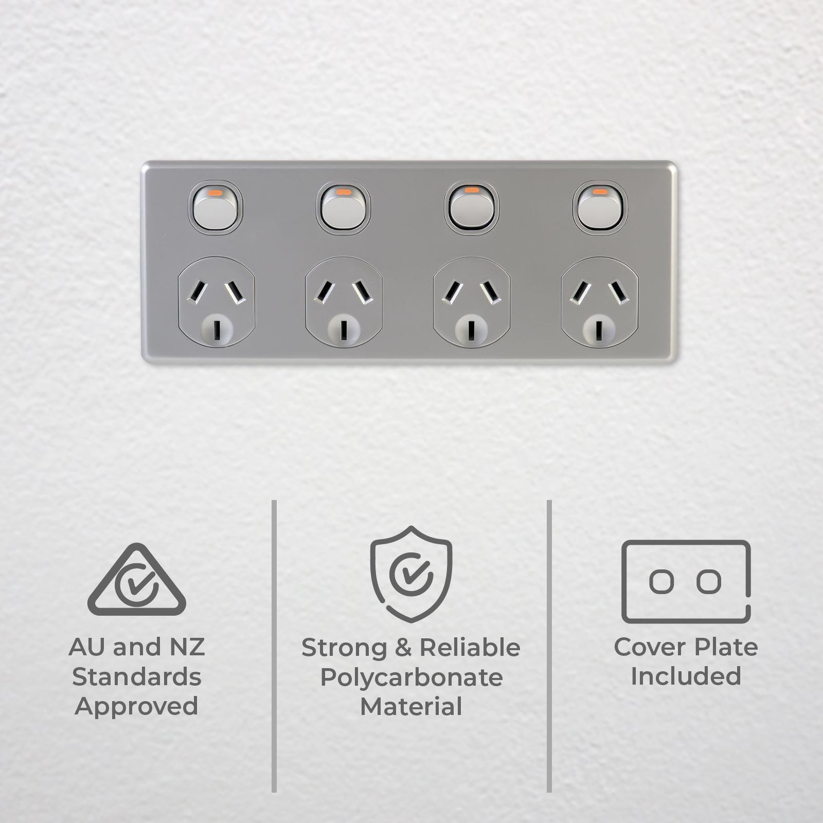 DETA Silver Four Outlet Power Point Polycarbonate 10A 250V for Kitchens