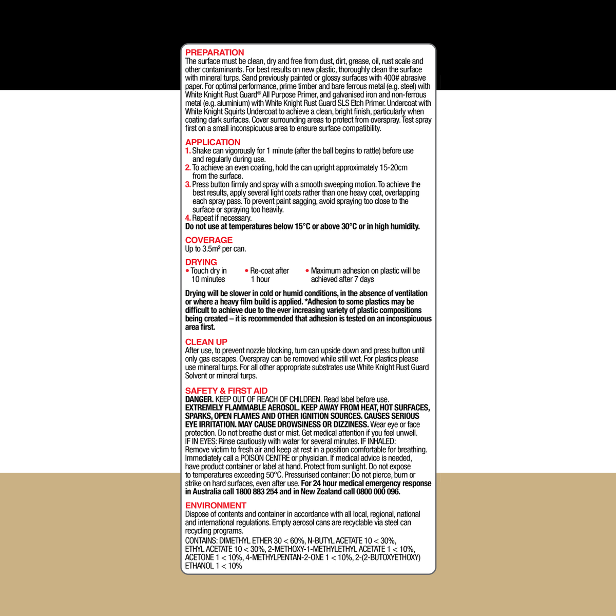 White Knight Squirts Gold Satin Spray Paint 310g Solvent Based Durable - SuperSaverAU - view 2