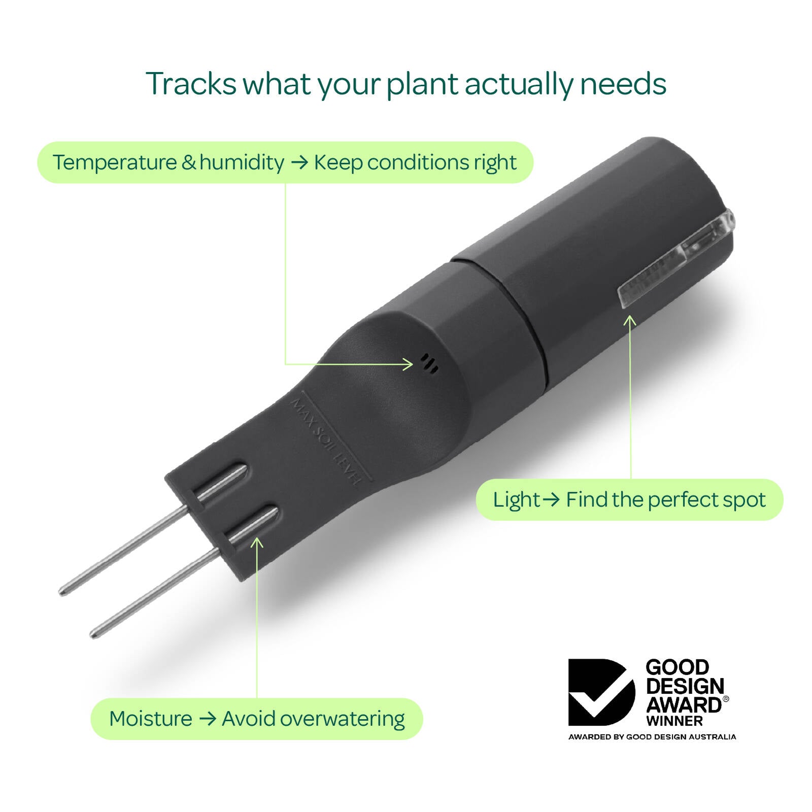 Plant with Willow Smart Indoor Plant Sensor Charcoal, Bluetooth Monitoring