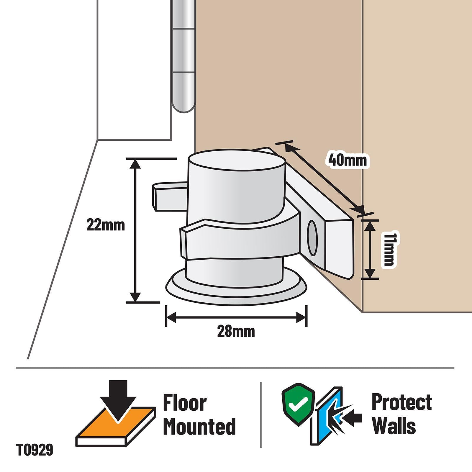 Adoored 40mm White Plastic Short Door Clip - Door Holder