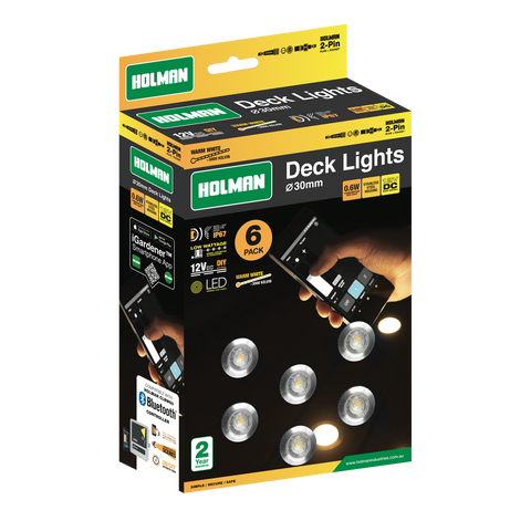 Holman 30mm 12V Warm White Outdoor Deck Light 6 Pack Waterproof DLW3006