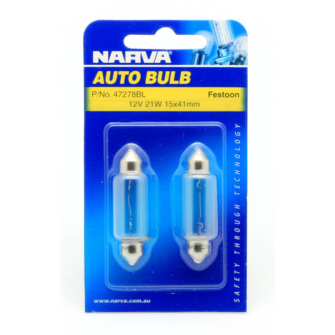 Narva 12V 21W SV8-5.8 T-15mm Incandescent Festoon Globe 2 Pack 47278BL