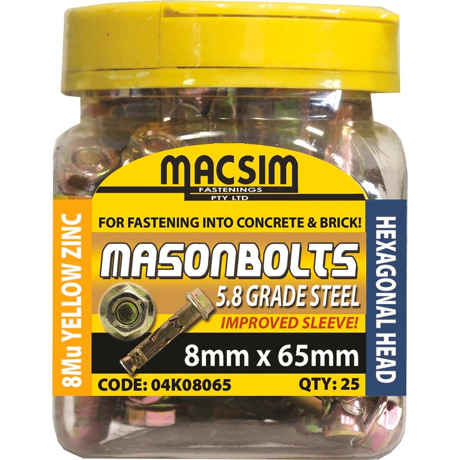 Macsim Fasteners 8 x 65mm Zinc Sleeve Anchor 25 Pack High Strength - SuperSaverAU - view 1