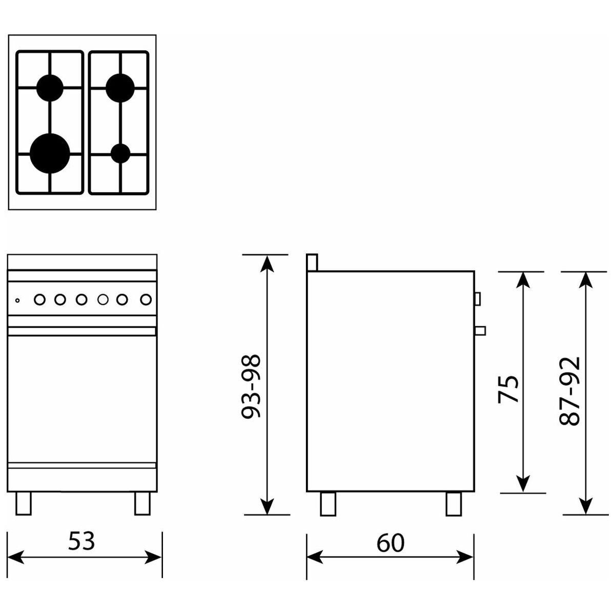 Glem Gas 53cm Natural Gas Freestanding Oven/Stove - Electric Grill, Cast Iron Trivets - GB534GG