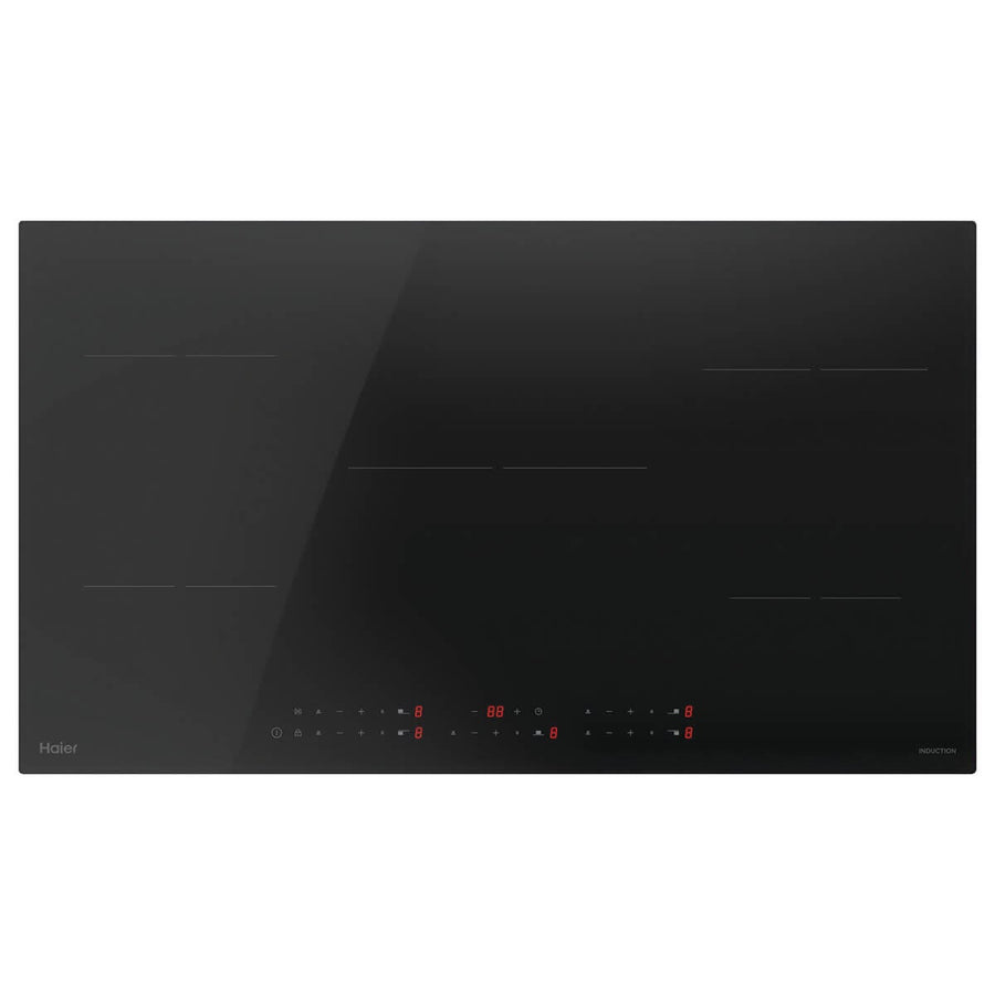 Haier 90cm 300 Series induction cooktop - five cook zones - black glass - touch controls - HCI905TB4