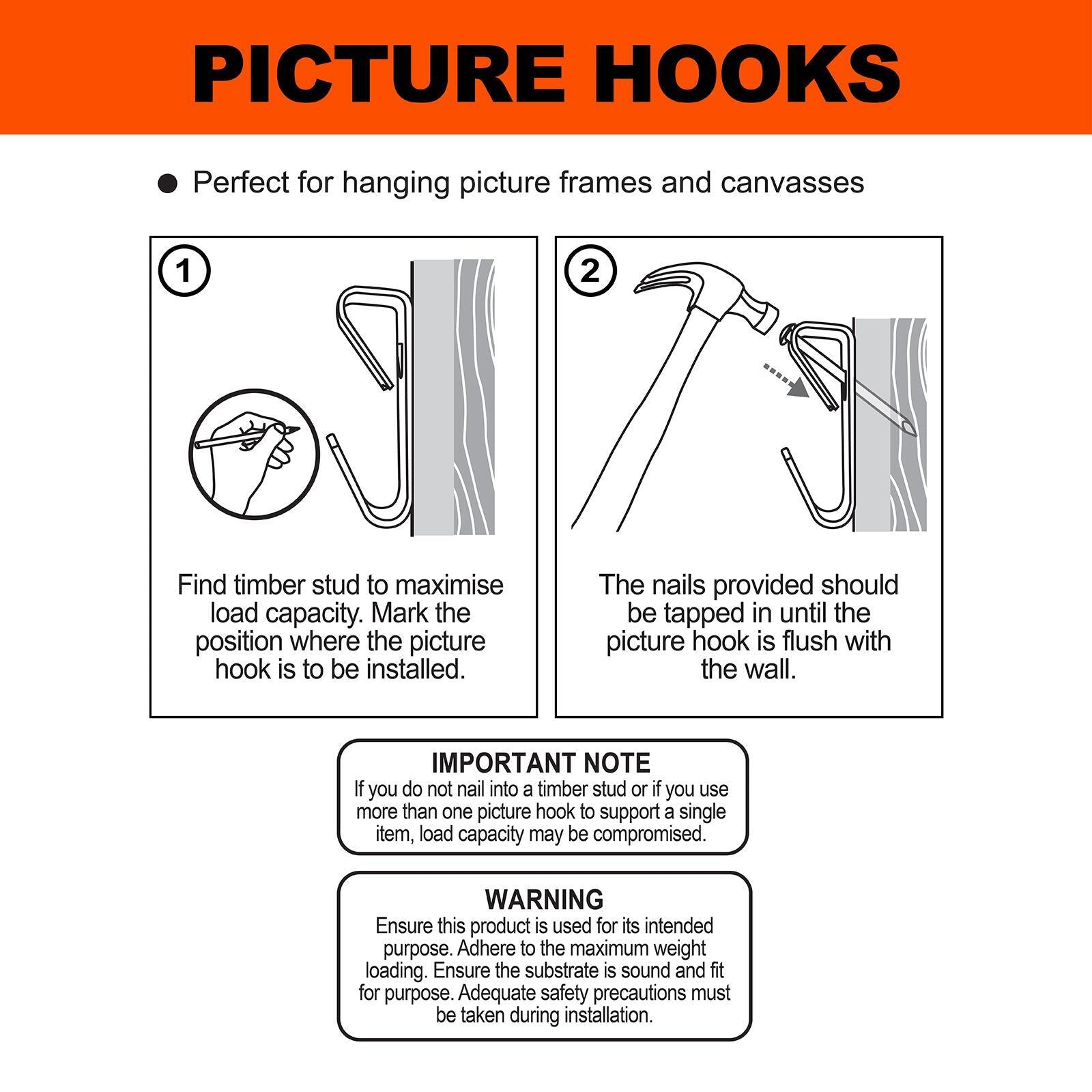 Everhang 20kg Heavy-Duty Brass Plated Steel Picture Hanging Angle Drive Hook - 10 Pack