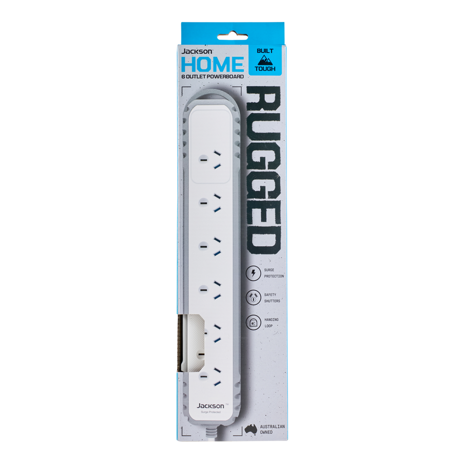 Jackson Rugged Home 6 Outlet Powerboard with 175J Surge & Side Entry Plug, 240V 10A